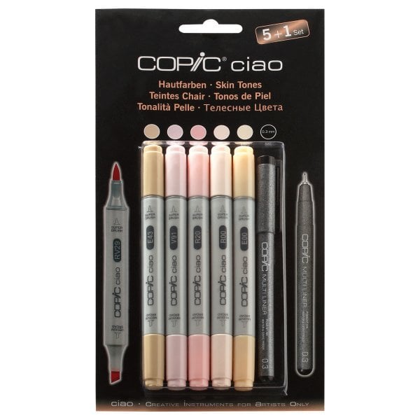 Набор двухсторонних маркеров Copic "Ciao. Телесные цвета", 5 цветов + 1 мультилинер 0,3 мм