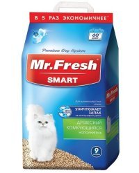 Древесный комкующийся наполнитель Mr.Fresh "SMART", для длинношерстных кошек, 9 л
