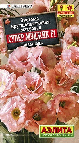 Обложка книги «Семена. Эустома крупноцветковая "Супер Мэджик F1", шампань, махровая, однолетник (5 драже в пробирке»