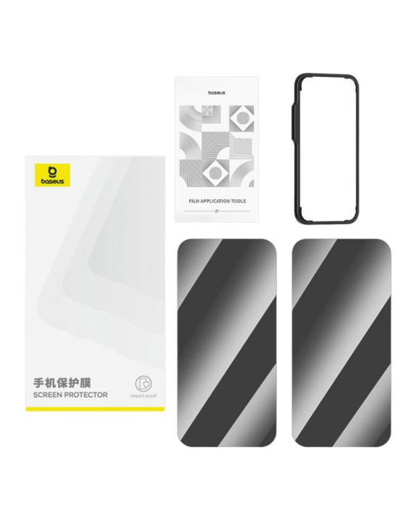 Privacy Tempered Glass Baseus Superior for iPhone 15 + 2x cleaning kit and EasyStick (clear)