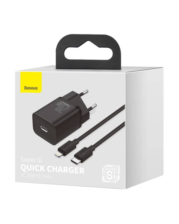 Baseus Super Si Quick Charger 1C 20W с кабелем USB-C для Lightning 1м (черный)