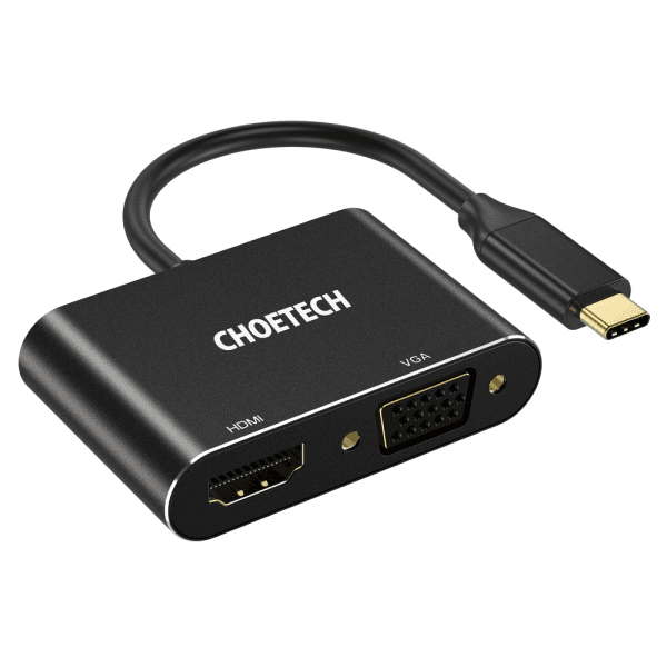 Обложка книги «Choetech adapter plug splitter USB Type C (male) to HDMI (female) 4K 60Hz / VGA (female) FullHD 1080p 60Hz black (HUB-M17)»