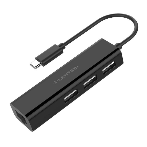 Lention Hub USB-C to 3x USB 2.0 + Ethernet Adapter (черный)