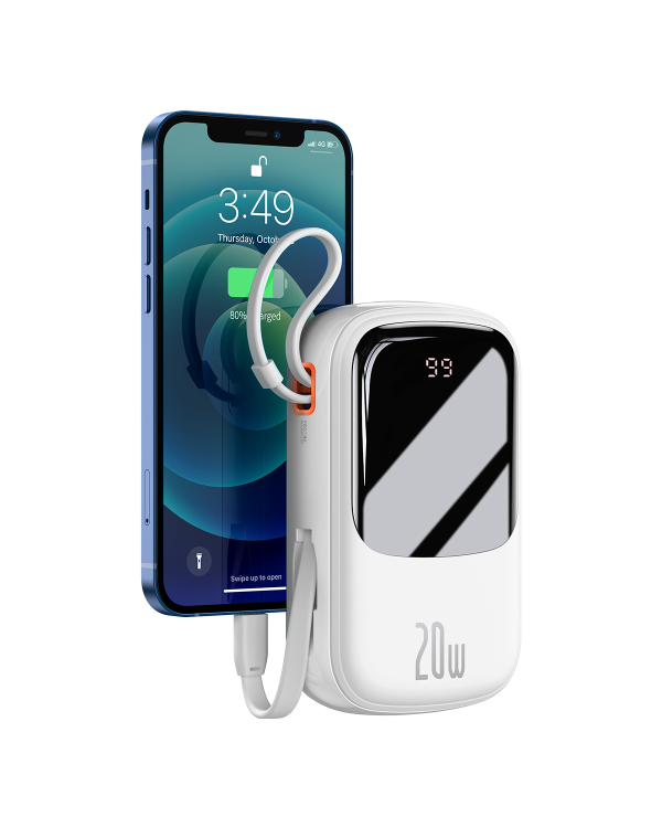 Powerbank Baseus Qpow PRO with cable, 20000mAh, 20W (White)