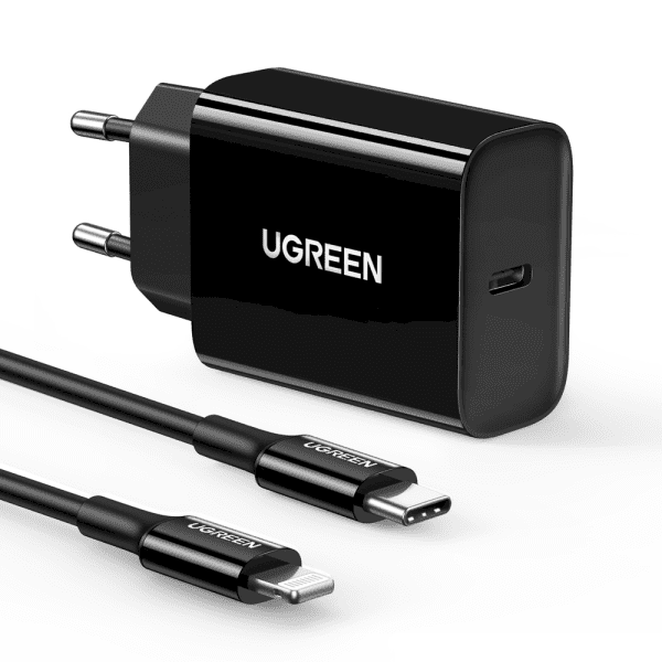 Ugreen USB travel wall charger Type C 20W Power Delivery + USB Cable Type C black (50799)
