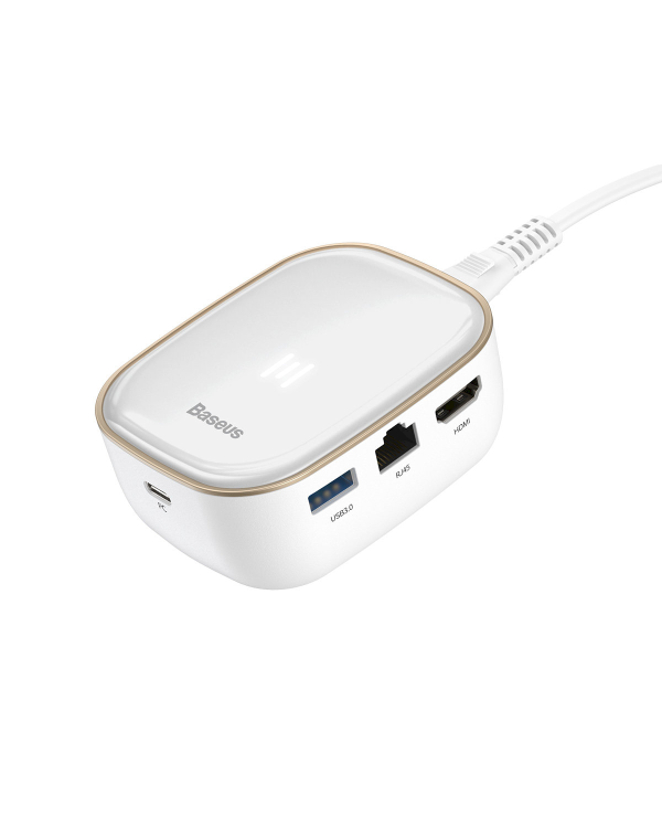 Baseus 6in1 USB Type C Multifunctional HUB, memory card reader, network adapter (USB 3.0, RJ45, HDMI, SD, micro SD) Power Delivery 60 W white (CAHUB-AU02)