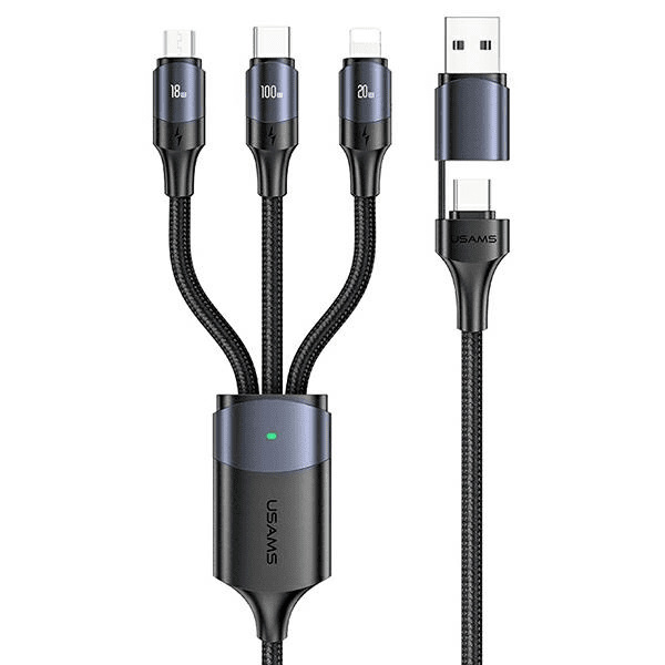 Обложка книги «USAMS Kabel U71 3w1 1.2m 6A Fast Charge czarny|black (USB|USB-C na lightning|microUSB|USB-C) SJ511USB01 (US-SJ511)»