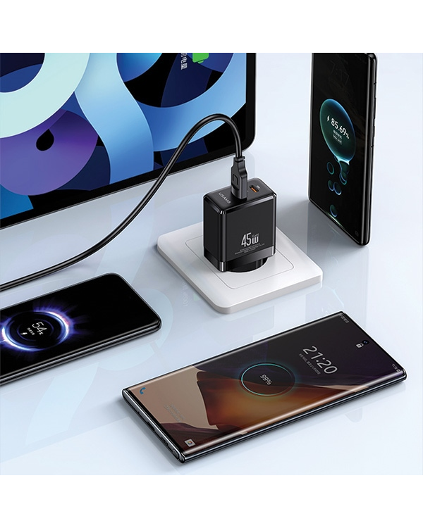 Дополнительное изображение книги «USAMS 1xUSB-C+1xUSB 45W (только зарядное устройство) GaN PD3.0 +QC3.0 Fast Charger| Black (US-CC178)»