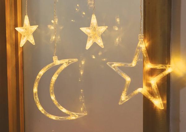 Светодиодный занавес MOON | Звезды и луны | теплый белый свет