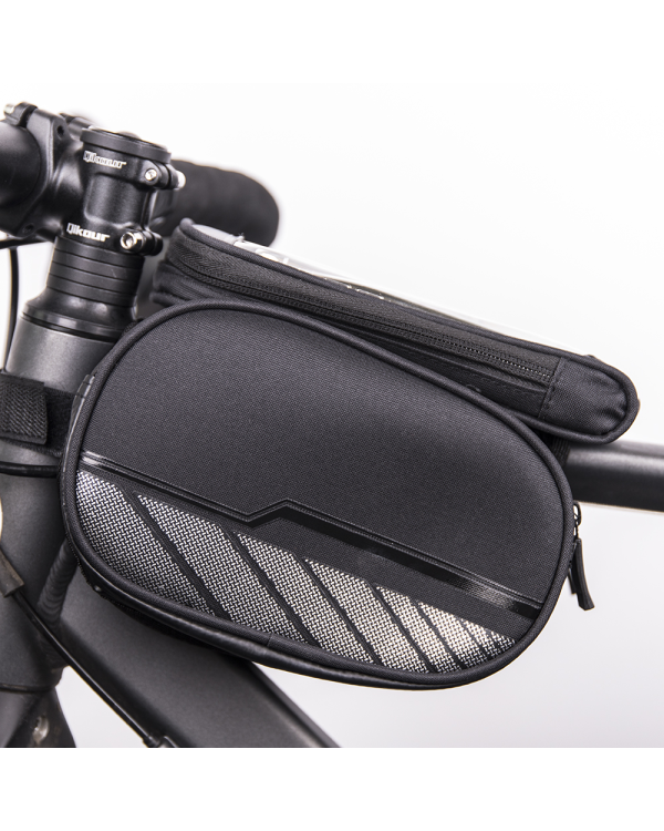 Waterproof bicycle frame bag with a removable phone case black