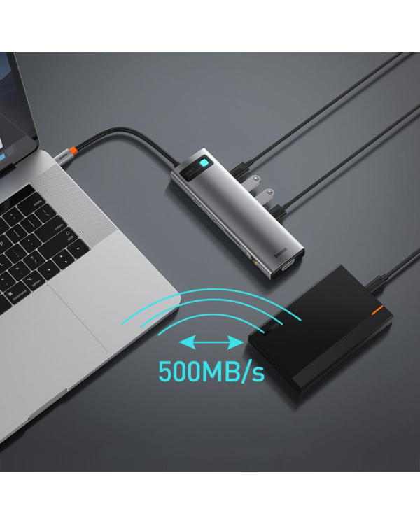 Дополнительное изображение книги «Концентратор 11in1 Baseus Metal Gleam Series, USB-C - 3x USB 3.0 + 2x HDMI + USB-C PD + Ethernet RJ45 + microSD|SD + VGA + AUX»