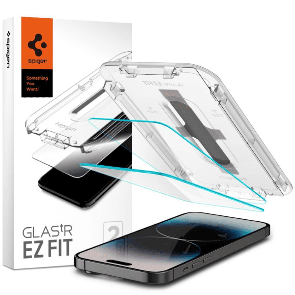 Обложка книги «Закаленное стекло для iPhone 14 Pro с аппликатором Spigen Glas.tR EZ FIT (2 шт.)»