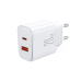 Joyroom JR-TCF05 20W USB-C | USB-A Fast Dual Port Wall Charger - White + USB-C - Lightning 1m