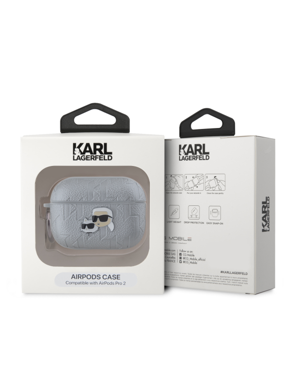 Karl Lagerfeld PU Embossed Karl and Choupette Heads Case for AirPods 3 Silver
