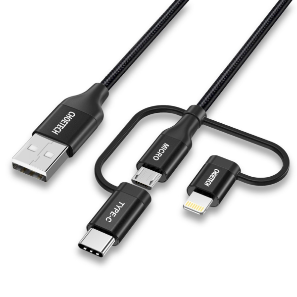 Обложка книги «Choetech 3in1 MFI cable USB - USB Type C / micro USB / Lightning (charging 3A / data transmission 480 Mbps) 1.2m black (IP0030-BK)»