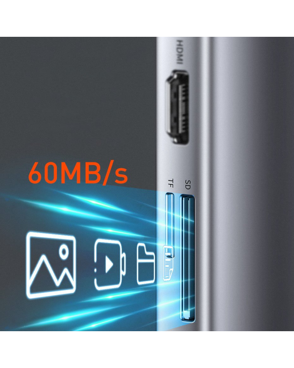 Дополнительное изображение книги «Концентратор 11in1 Baseus Metal Gleam Series, USB-C - 3x USB 3.0 + 2x HDMI + USB-C PD + Ethernet RJ45 + microSD|SD + VGA + AUX»