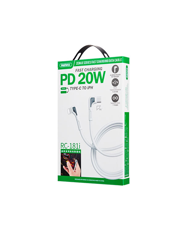 REMAX Cable Zenax RC-181i - Type C to Lightning - angled PD 20W 1 metre White