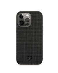 MEHCP13LMBLBK Mercedes Genuine Leather Meshed Hard Case for iPhone 13 Pro Black