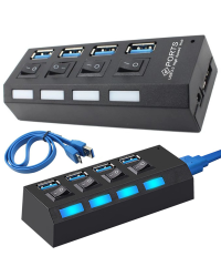 Переходник (разветвитель) Fusion USB 3.0 на 4 x USB 3.0 | 5 Гбит|с с отдельными кнопками включения и выключения черный