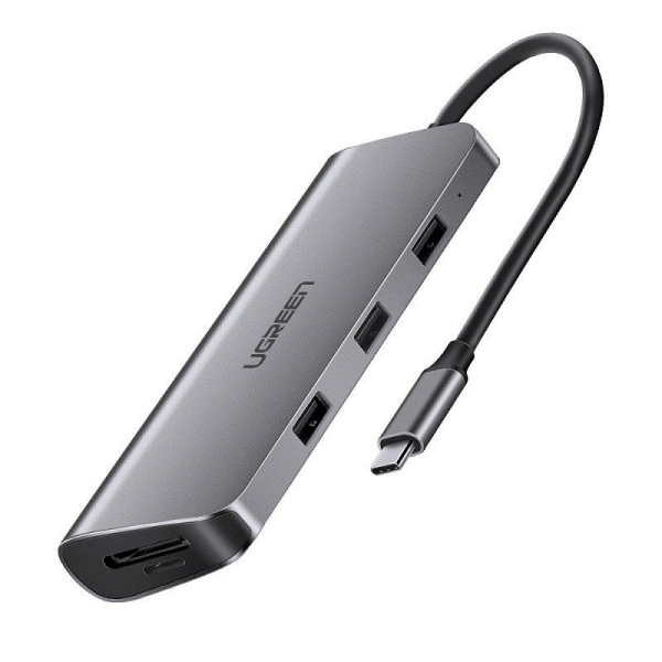 UGREEN 8in1 Adapter USB-C to HDMI 4K, 3x USB 3.0, Type-C, RJ45, SD, Micro SD (gray)