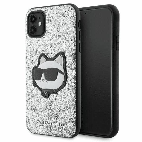 Оригинальный чехол KARL LAGERFELD Glitter Choupette Patch KLHCN61G2CPS для Iphone 11| Xr серебристый