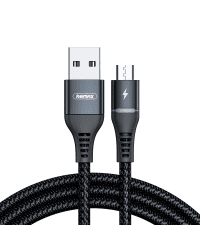 Remax Durable Nylon Braided Wire USB - micro USB cable with LED light 2,4 A 1 m black (RC-152m black)