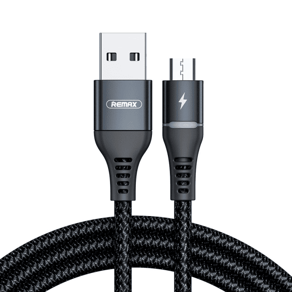 Remax Durable Nylon Braided Wire USB - micro USB cable with LED light 2,4 A 1 m black (RC-152m black)