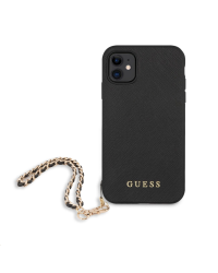 GUHCN61SASGBK Guess PU Saffiano Gold Chain Case for iPhone 11 Black
