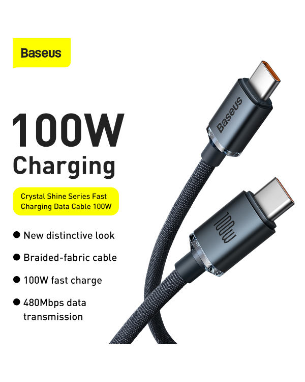 Кабель Baseus Crystal Shine Series Кабель USB для быстрой зарядки и передачи данных USB Type C - USB Type C 100W 2m черный (CAJY000701)