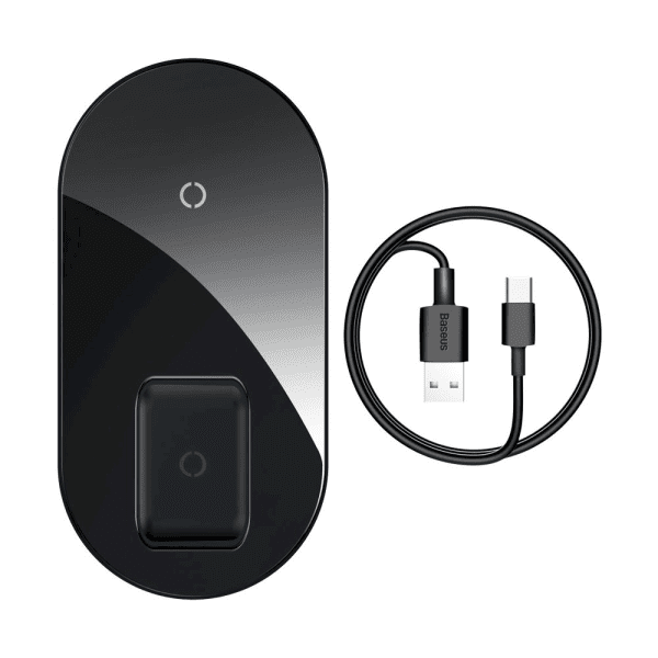 Обложка книги «Baseus Simple Pro 2in1 Wireless Charger Qi Charger for Smartphones and AirPods 15W black (WXJK-C01)»