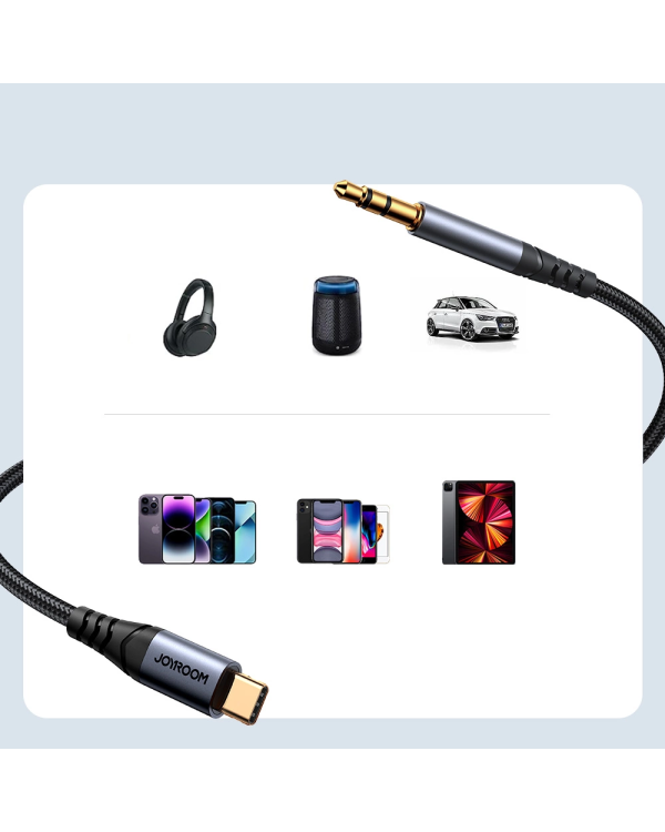 Joyroom стерео аудио кабель AUX 3,5 мм миниджек - USB-C для телефона 1,2 м черный (SY-A07)