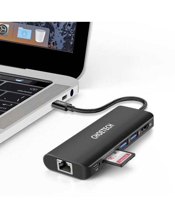 Дополнительное изображение книги «Choetech docking station adapter hub USB Typ C 6in1 100W PD black (HUB-M05)»