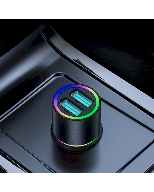 Автомобильное зарядное устройство Joyroom 2 x USB с подсветкой 24 Вт черное (JR-CL10)