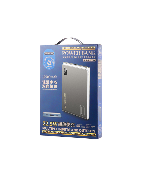 REMAX Power Bank 10000mAh RPP-178 KinYin - USB + Type C - PD 20W QC 22,5W синий