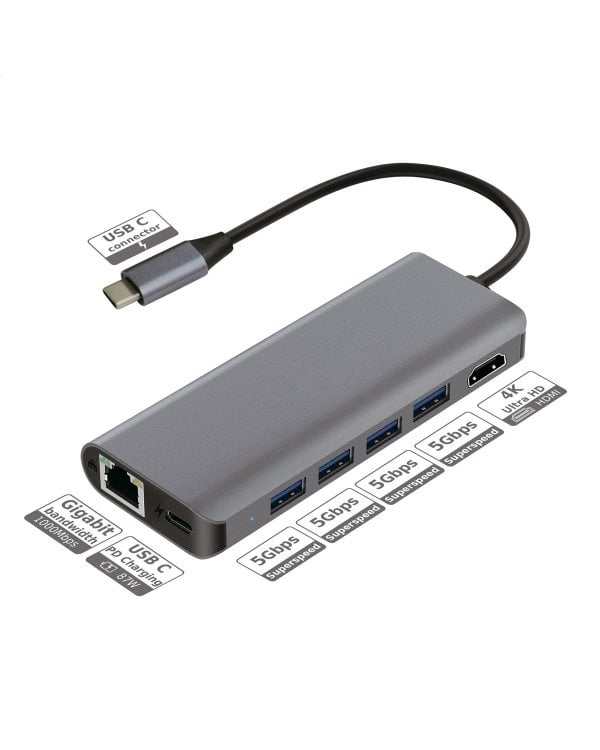 Platinet PMMA9857 7 in 1 Приставка 4K  / HDMI / 4 x USB 3.0 / USB-C / RJ45 /