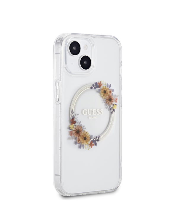 Guess PC|TPU Flowers Ring Glossy Logo MagSafe Чехол для iPhone 13 прозрачный