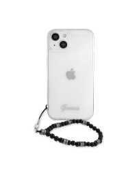GUHCP13SKPSBK Guess PC Script and Black Pearls Case for iPhone 13 Mini Transparent
