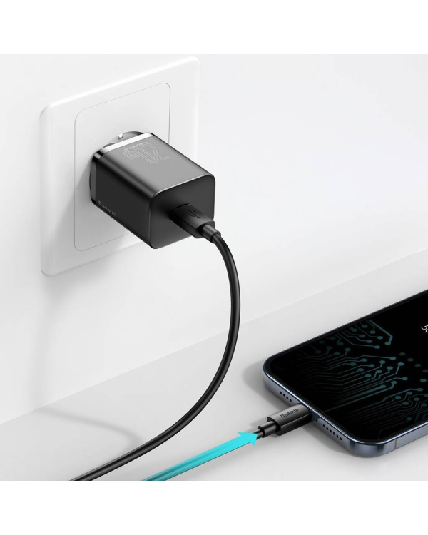 Baseus Super Si Quick Charger 1C 20W с кабелем USB-C для Lightning 1м (черный)
