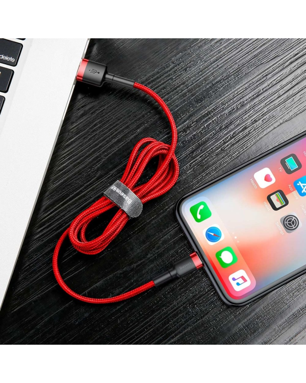 Baseus Cafule кабель прочный нейлон оплетка провода USB | Lightning QC3.0 2.4A 0,5M красный (CALKLF-A09)