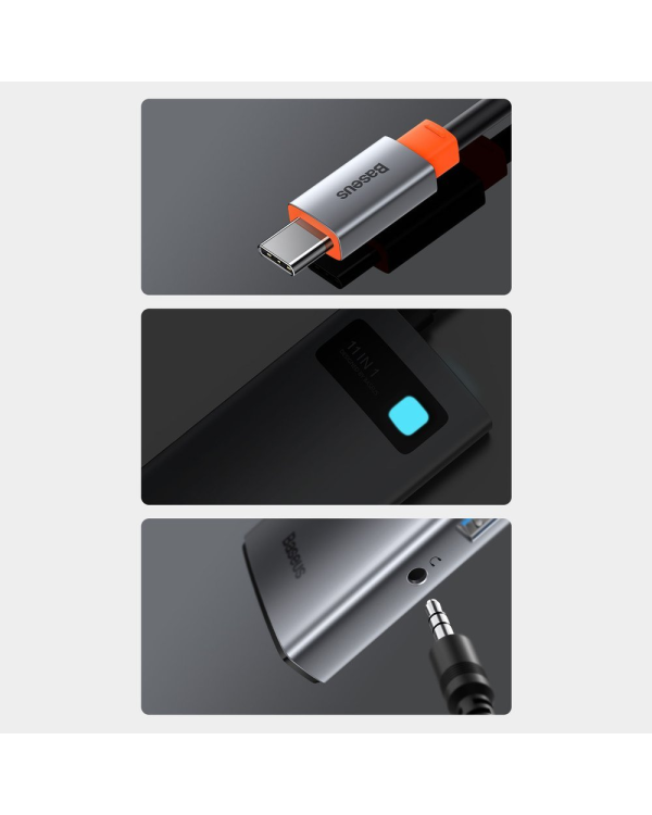 Дополнительное изображение книги «Концентратор 11in1 Baseus Metal Gleam Series, USB-C - 3x USB 3.0 + 2x HDMI + USB-C PD + Ethernet RJ45 + microSD|SD + VGA + AUX»