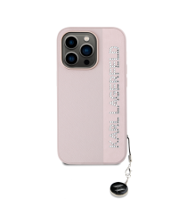 Karl Lagerfeld PU Saffiano Rhinestone Charm Case for iPhone 14 Pro Pink