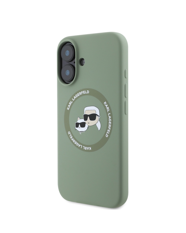 Karl Lagerfeld Liquid Silicone K&CH Heads MagSafe Case for iPhone 16 Kaki