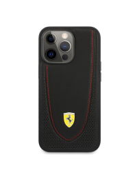 FEHCP13LRGOK Ferrari Leather with Curved Line Hard Case for iPhone 13 Pro Black
