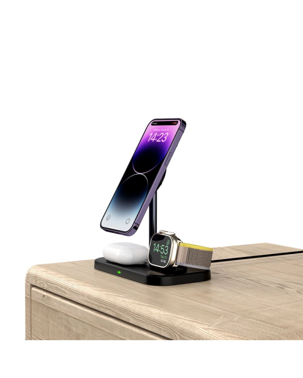 Индуктивное зарядное устройство Tech-Protect QI15W-A22 с подставкой 3 в 1 MagSafe для смартфона | Apple Watch | AirPods - черный
