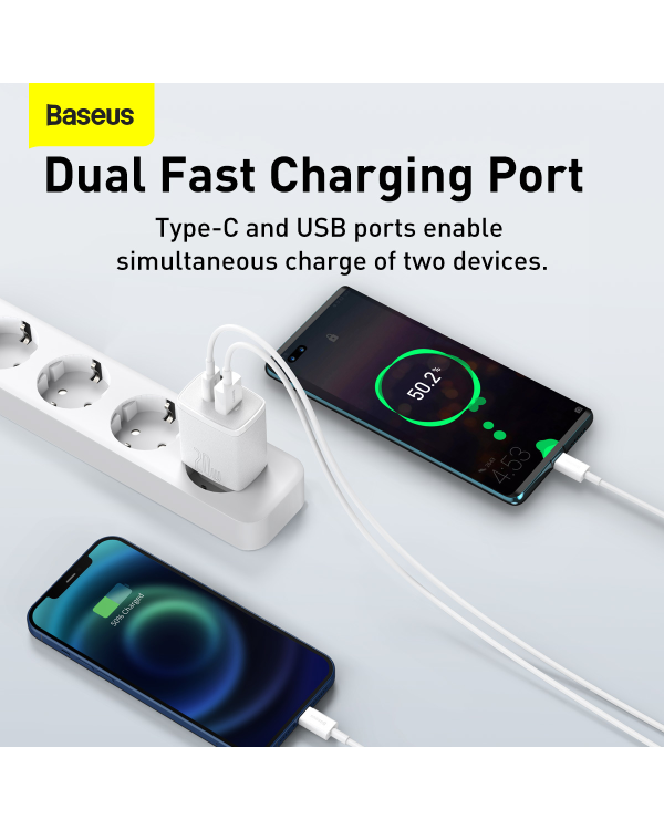 Baseus Compact quick charger USB Type C | USB 20 W 3 A Power Delivery Quick Charge 3.0 white (CCXJ-B02)