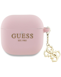 Guess GUA4LECG4P AirPods 4 чехол розовый силиконовый 4G брелок