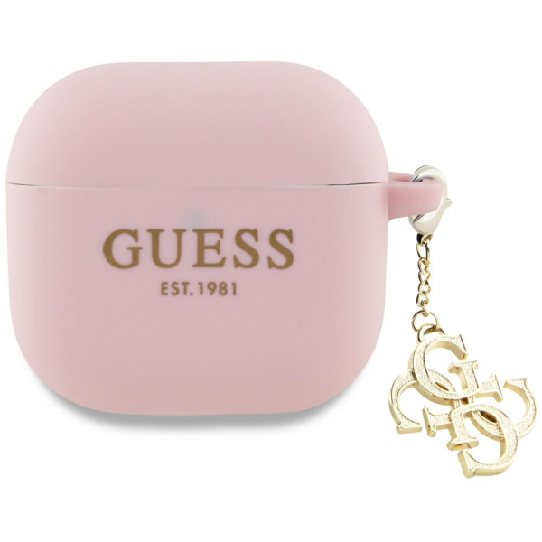 Guess GUA4LECG4P AirPods 4 чехол розовый силиконовый 4G брелок