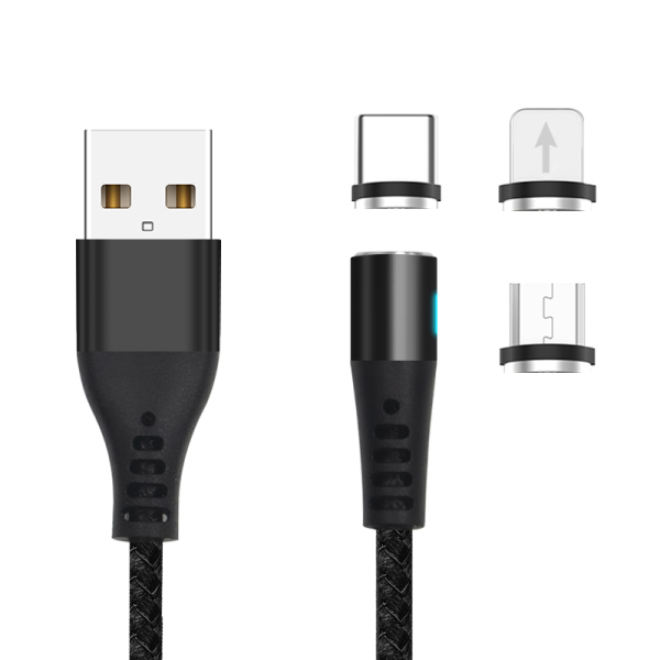 Обложка книги «Maxlife MXUC-02 magnetic cable USB - Lightning + USB-C + microUSB 1,0 m 2A black nylon»