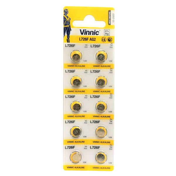 Vinnic AG2 / LR59/ LR726 / SR726W / 196 / GP96A / 396 / Alkaline 1.5V Батарея (10шт.)