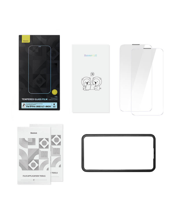 Закаленное стекло Baseus Crystal с защитой от пыли 0,3 мм для iPhone 14 Pro Max (2 шт.)